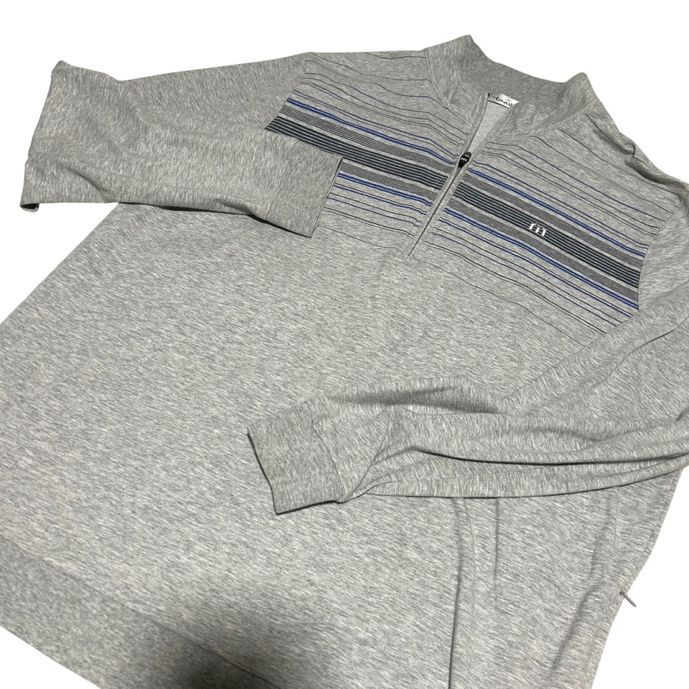 Travis Mathew Pullover Mens XL Gray Striped 1/4 Zip Golf Sweatshirt SCC Logo